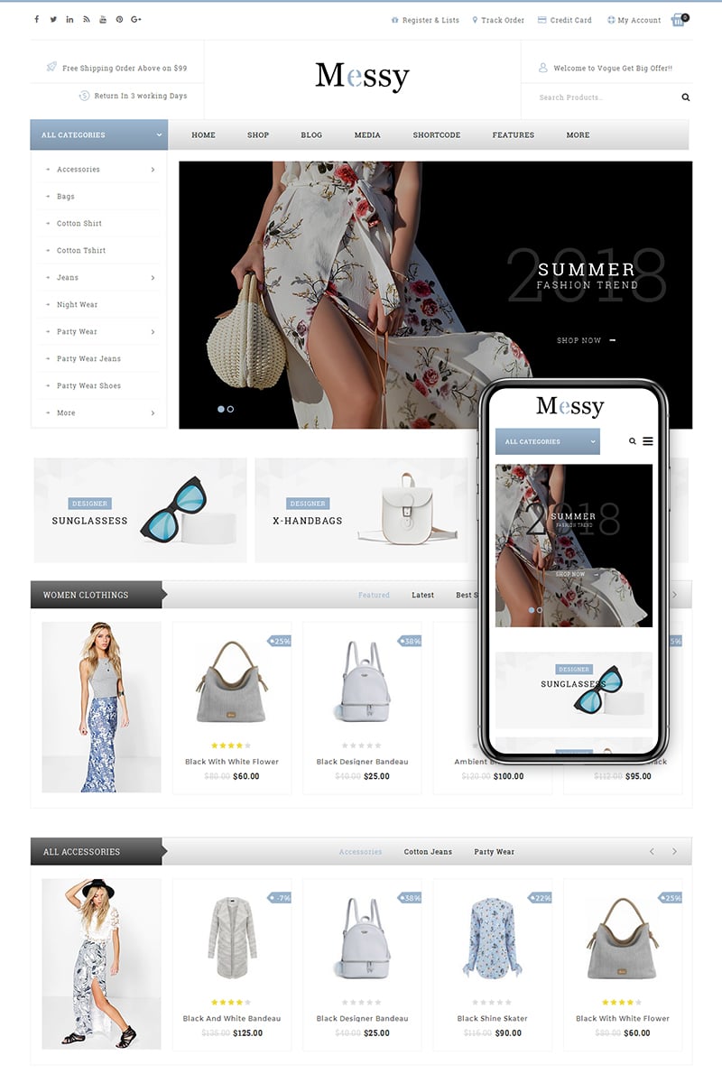"Messy - Multipurpose Fashion Store" thème WooCommerce adaptatif #68300