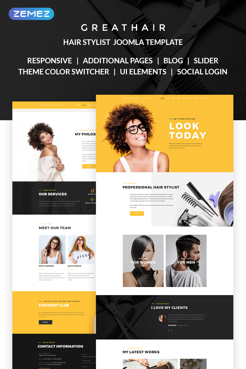 Joomla Vorlage namens "Greathair - Fancy Hair Stylist" #68467