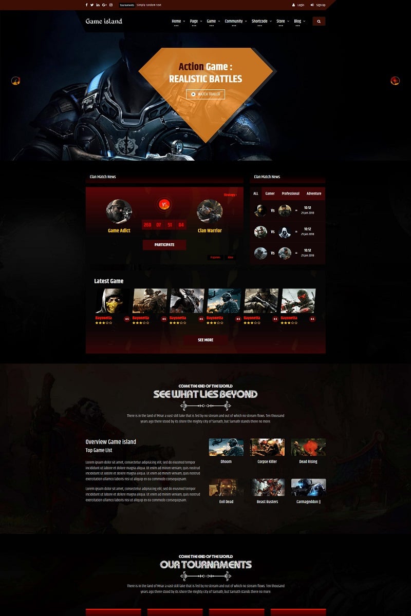 Plantilla Web "Game Island - Community Portal Gaming Multi Purposes Bootstrap" #68596