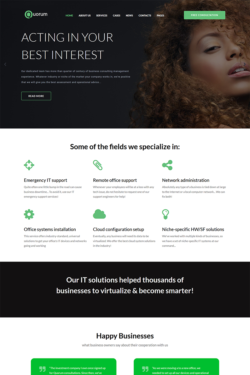 "Quorum - Corporate Elementor" Responsive WordPress thema №68560