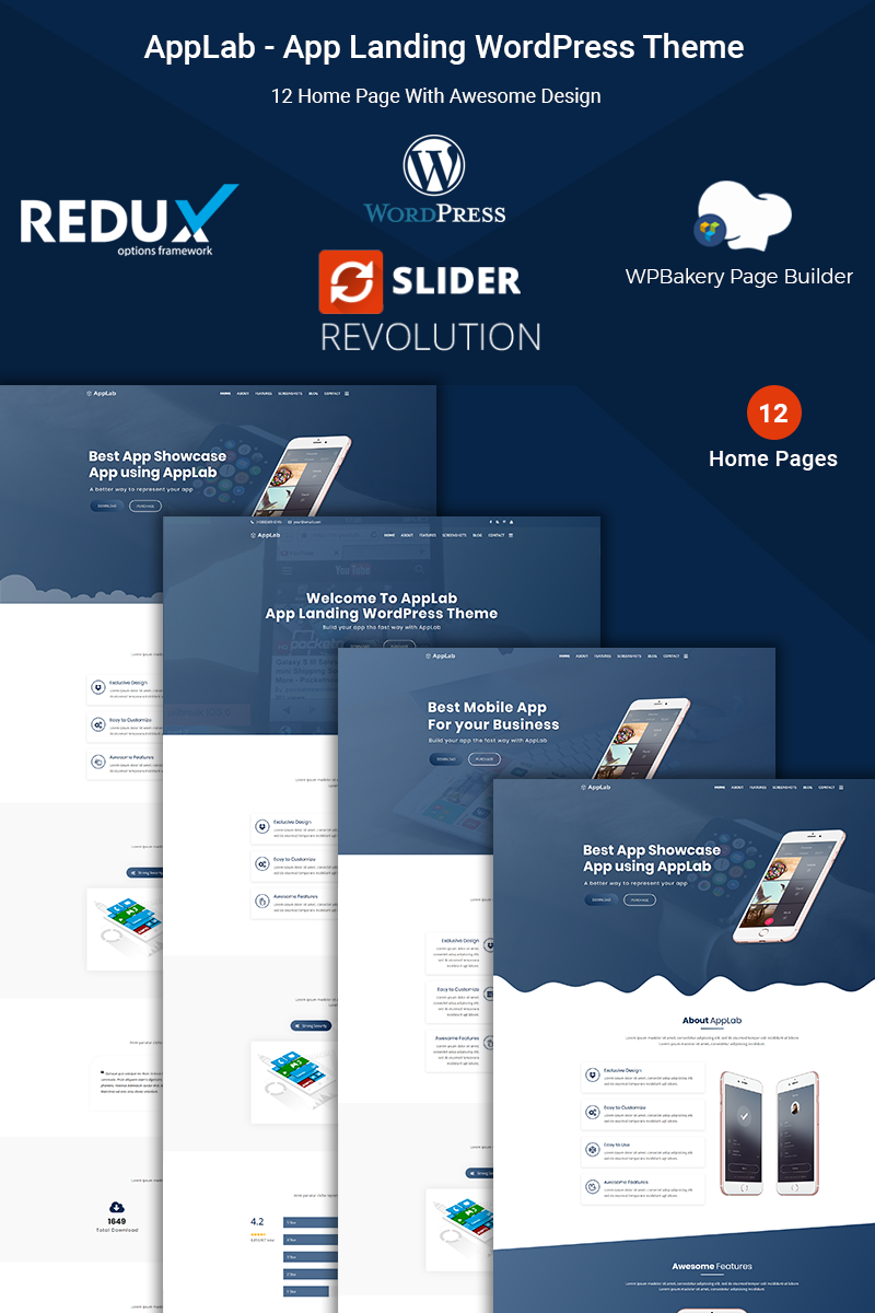 Responsivt AppLab - App Landing WordPress-tema #68524