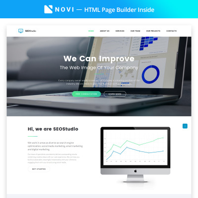 Шаблон посадочной страницы "SEO Studio - Consulting HTML with Novi Builder" #68520