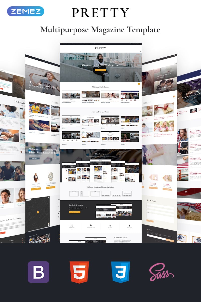 "Pretty - Magazine Multipurpose HTML5" modèle web adaptatif #68693