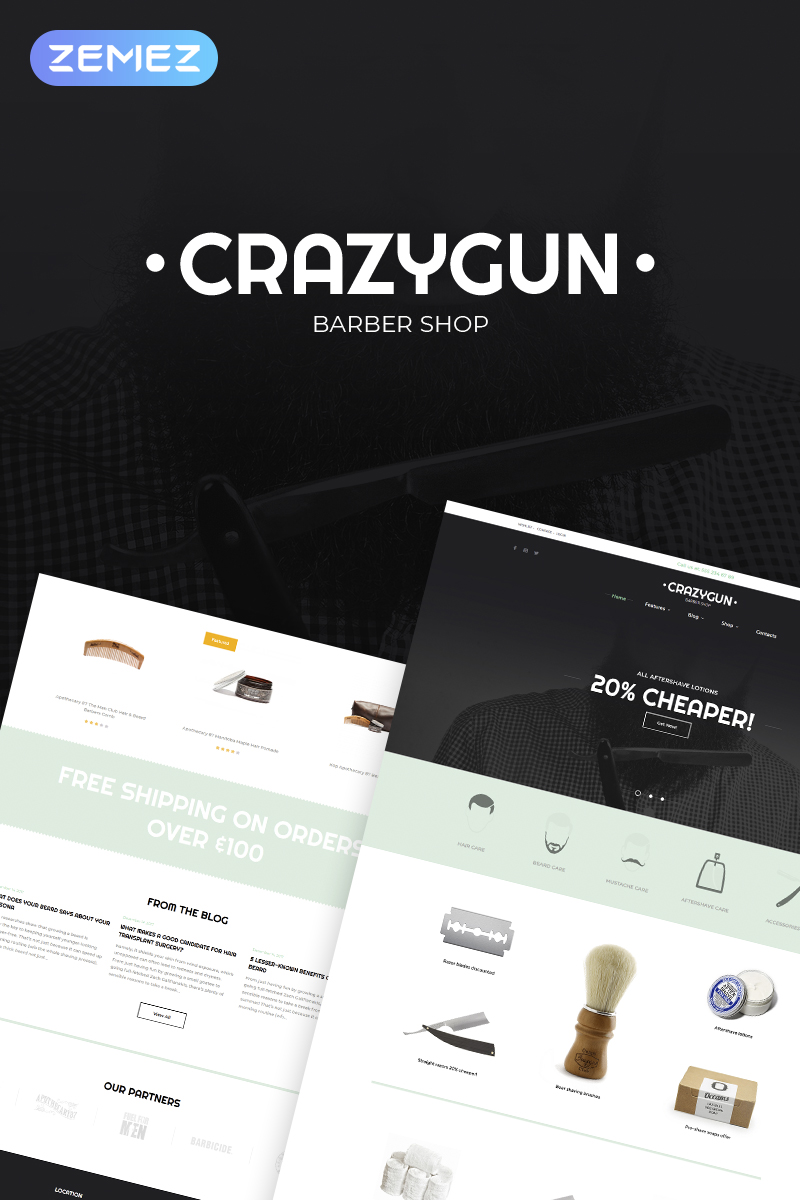 CrazyGun - Barber Shop Elementor Tema WooCommerce №68774 - captura de tela