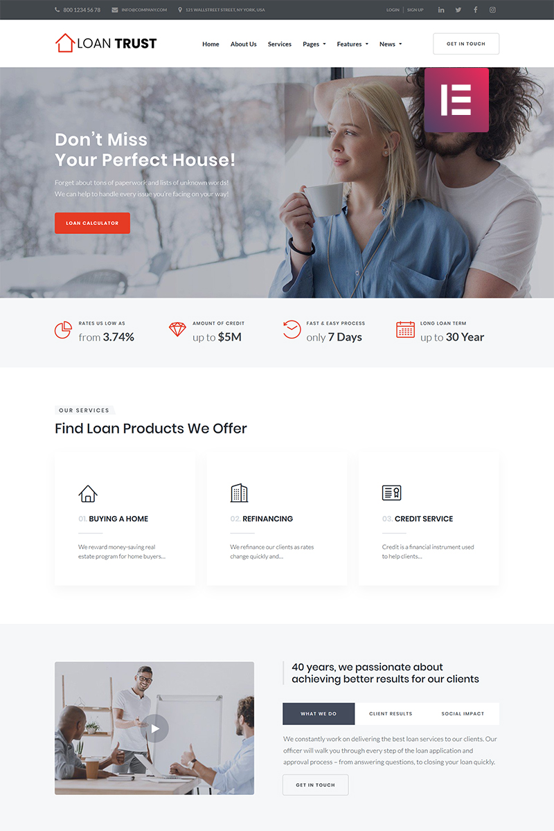 Responzivní WordPress motiv "Loan Trust - Mortgage Company Elementor" #68706