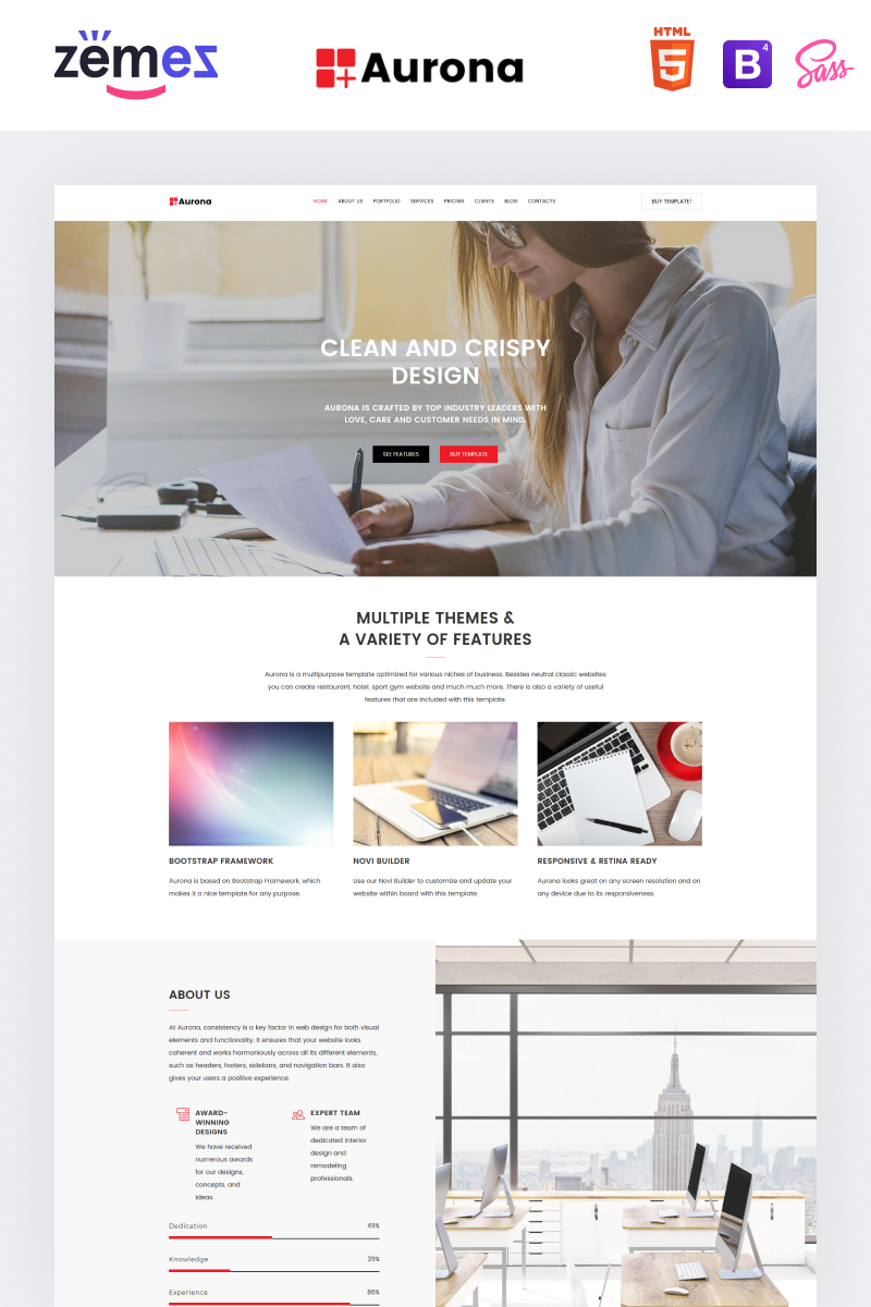 "Aurona - Business Responsive HTML" modèle de page d'atterrissage adaptatif #68859