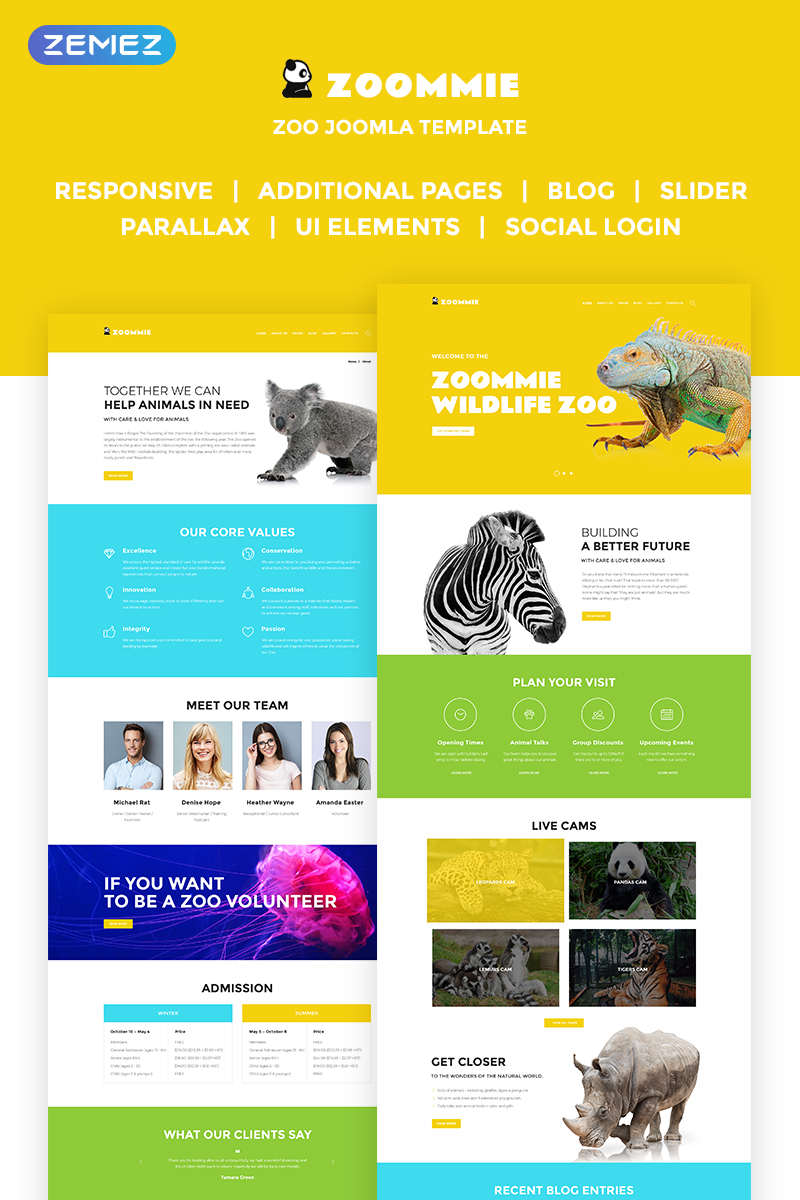 Modello Joomla Responsive #68897 "Zoomie - Wildlife Zoo"