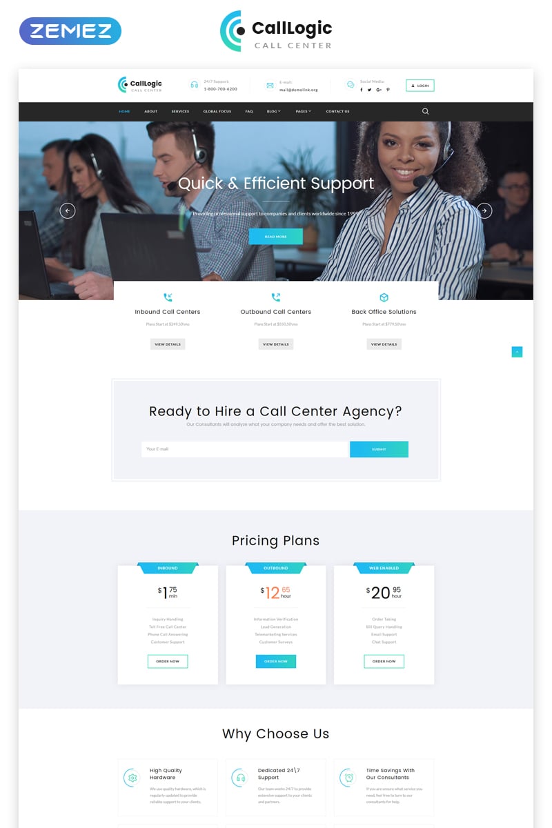 CallLogic - Call Center Multipage HTML5 №68953