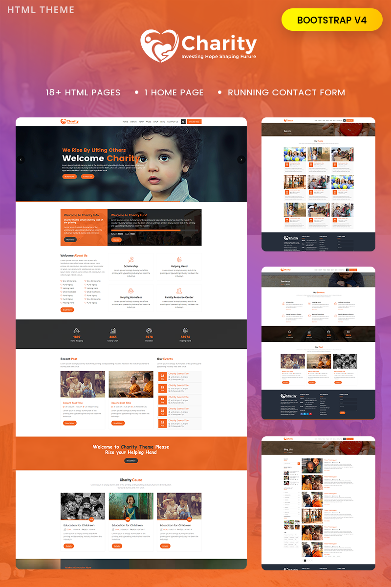 "Charity : Crowd fund, Non Profit" modèle web Bootstrap #68962