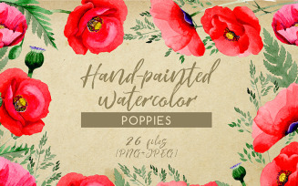 Hand-painted Poppies PNG Watercolor Set - Illustration