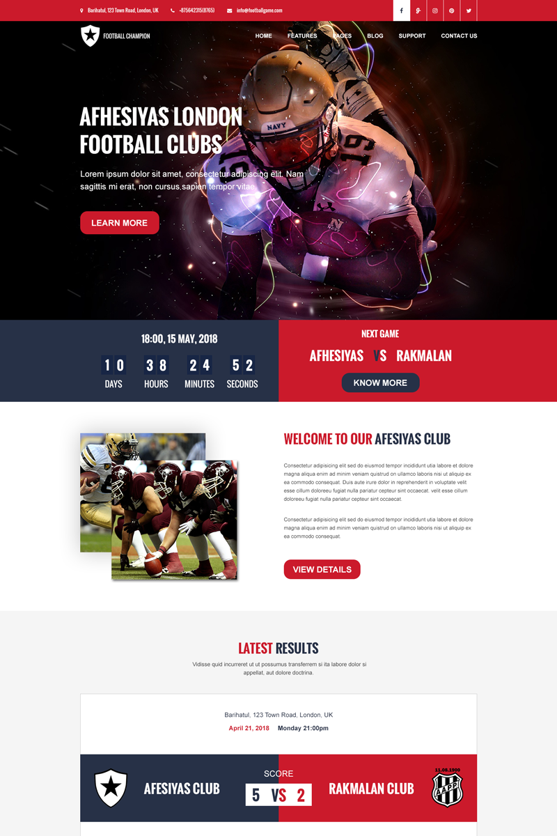 Plantilla PSD "Football Champion - Sports" #69134