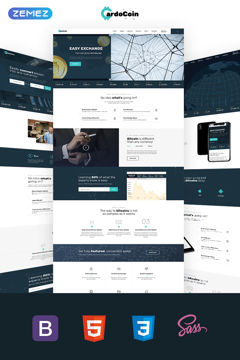 Reszponzív CardoCoin - Bitcoin Multipage HTML5 Weboldal sablon 69116 - képernyőkép