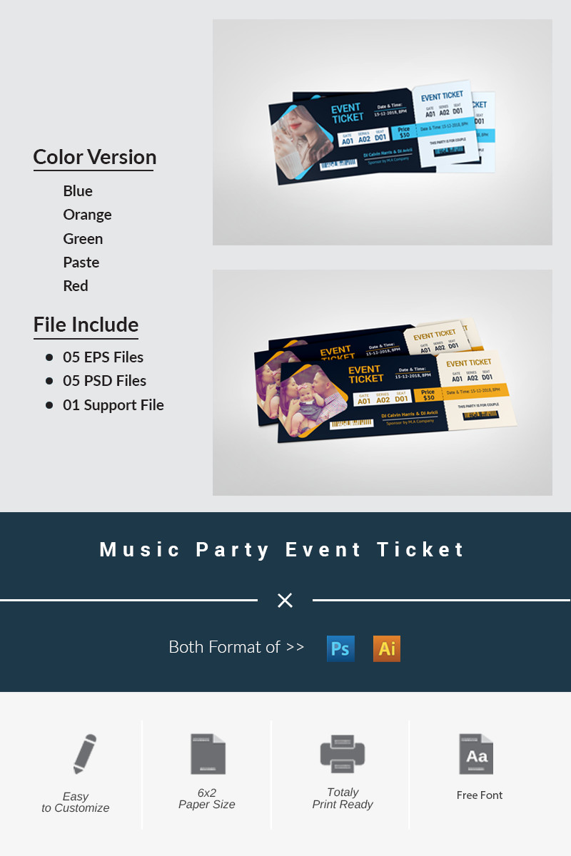 Music Party Event Ticket - Corporate Identity Template