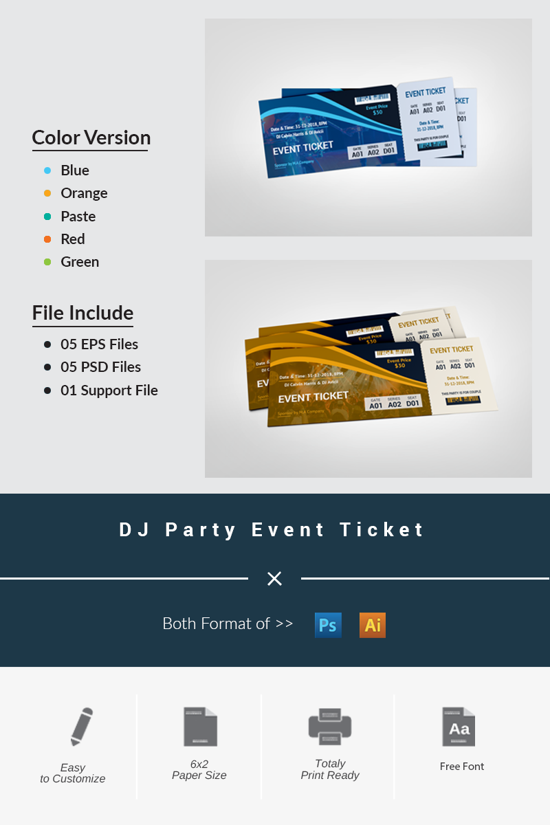 DJ Party Event Ticket - Corporate Identity Template
