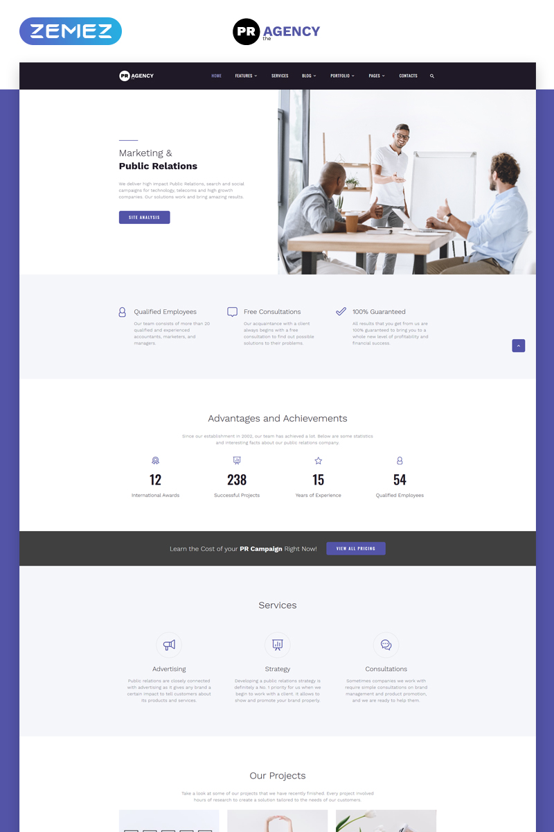 "PR Agency - Public Relations Agency Multipage" modèle web adaptatif #69254