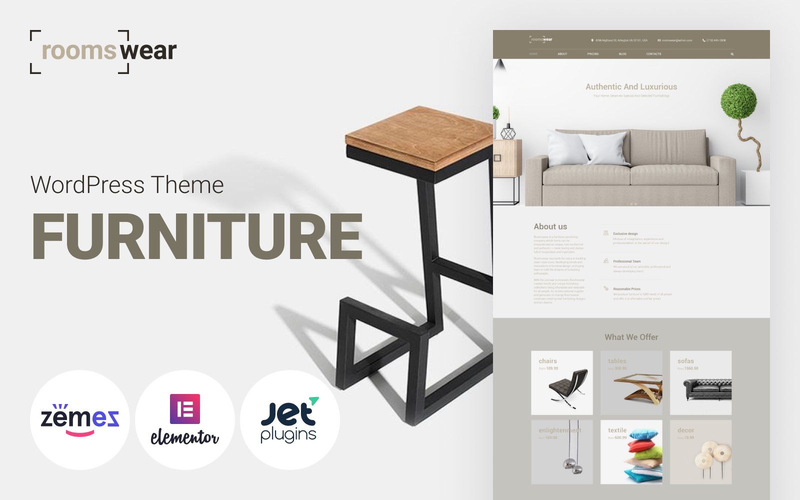 Responsivt Roomswear - Furniture Elementor WordPress-tema #69255