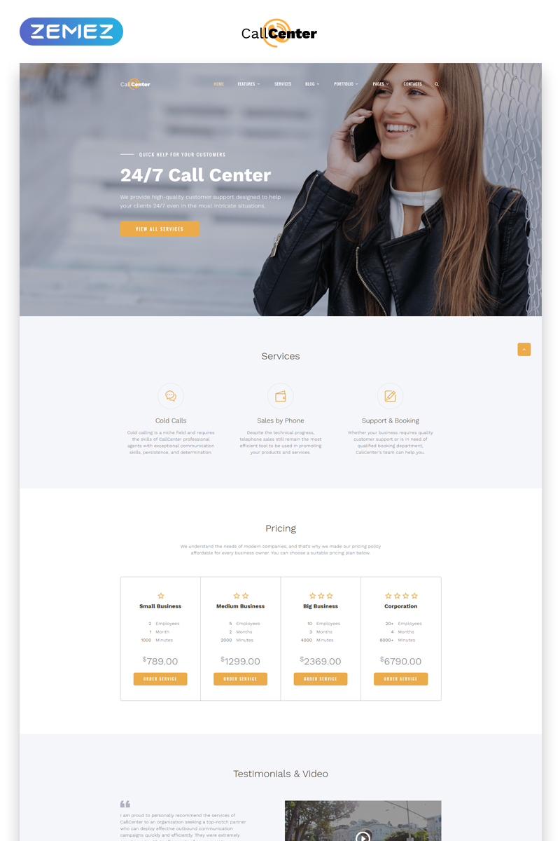 Reszponzív Call Center Multipage HTML5 Weboldal sablon 69212