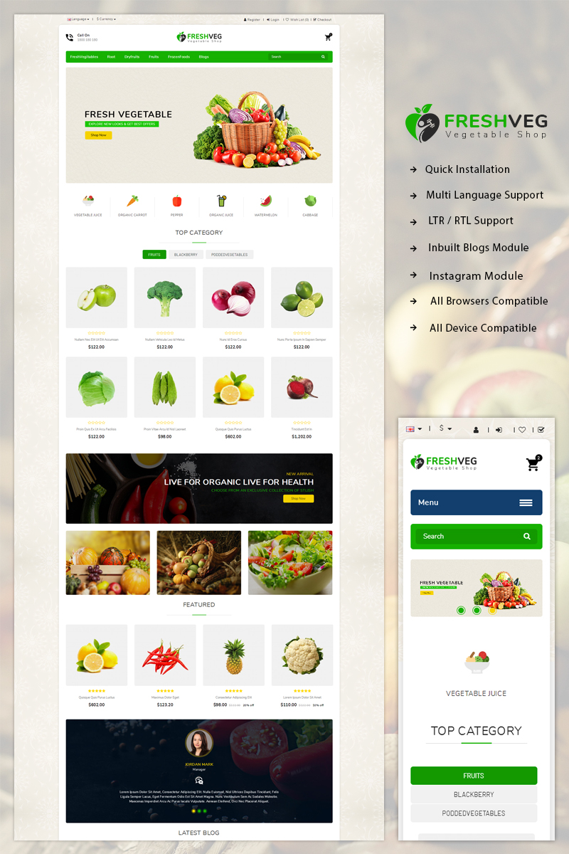 FreshVeg - Vegetable Shop OpenCart Template #69375