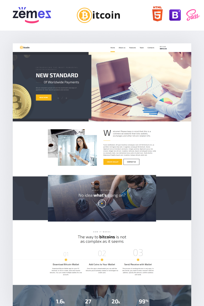 Plantilla Para Página De Aterrizaje "Bitcoin - Elegant Bitcoin HTML" #69364