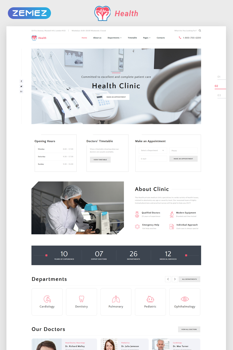 Reszponzív Health - Clinic Multipage HTML5 Weboldal sablon 69365