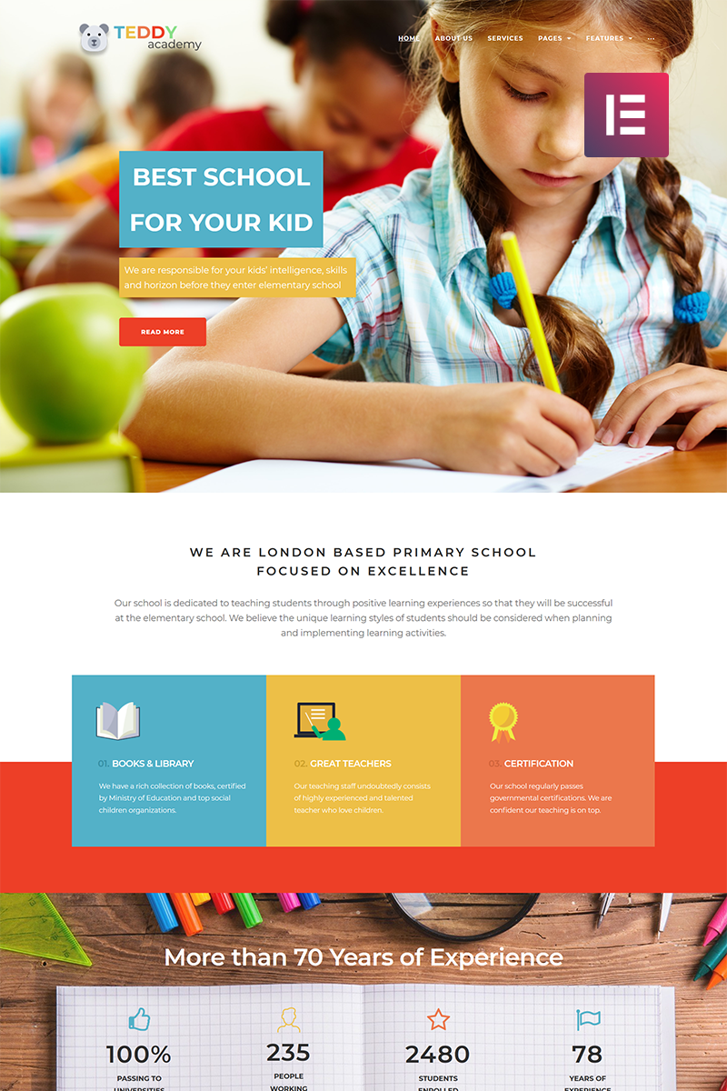 WordPress Theme namens "Teddy Academy - Primary School Elementor" #69305