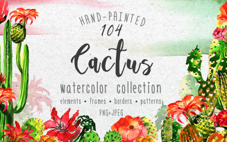Aquarelle Green Cactus PNG Set - Illustration