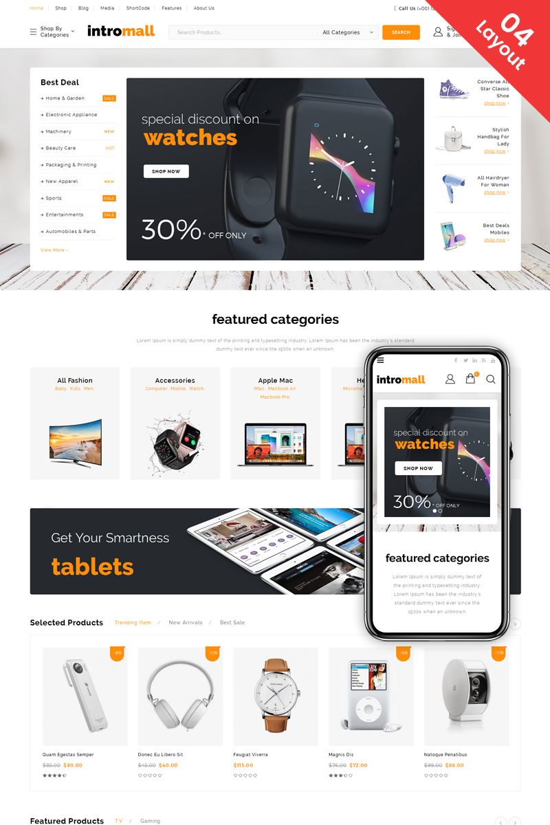 "Intromall - Mega Store" - адаптивний WooCommerce шаблон №69447