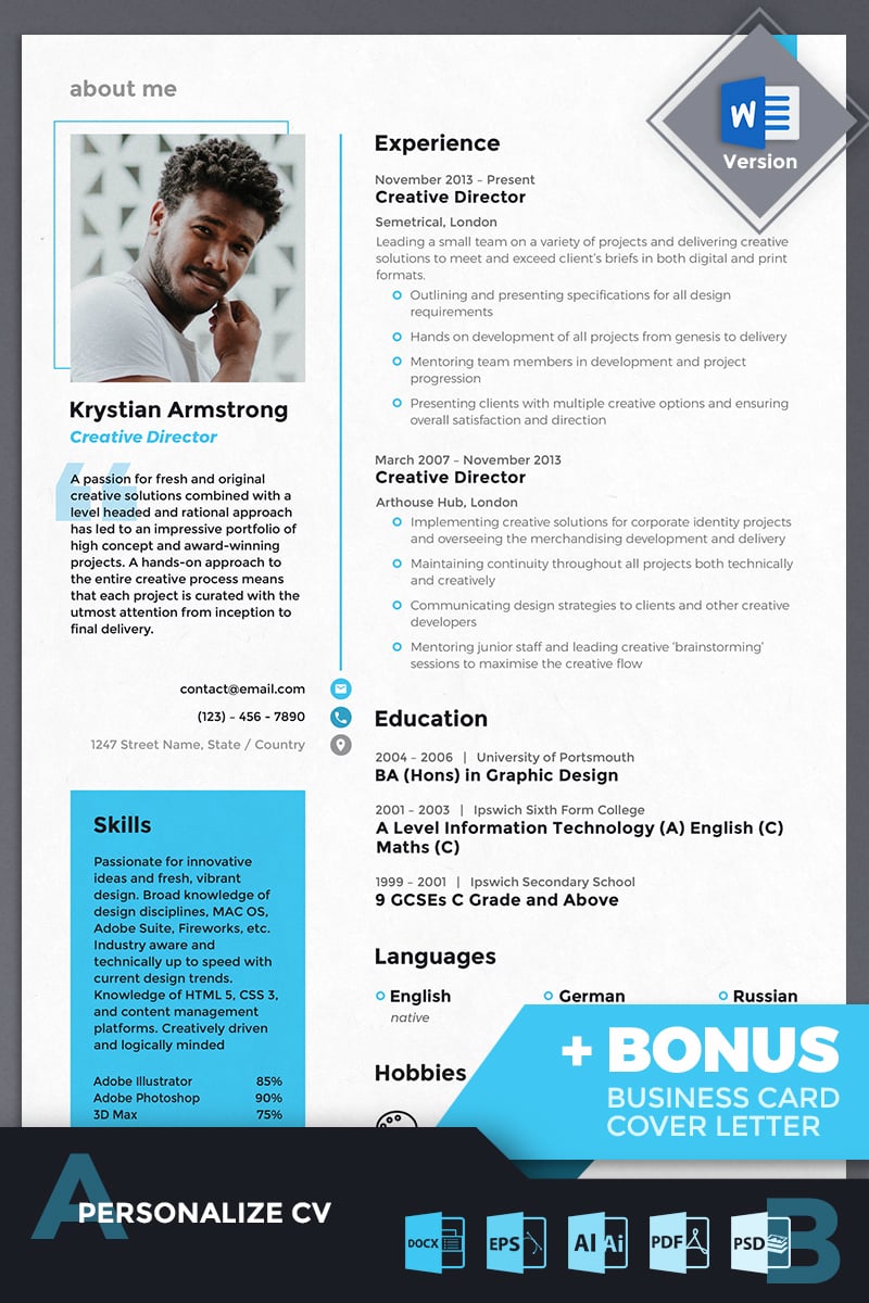 Krystian Armstrong - Creative Director Resume Template #69454