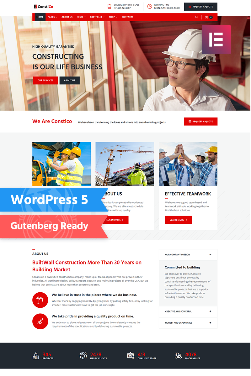 Constico - Construction Elementor WordPress Theme - screenshot