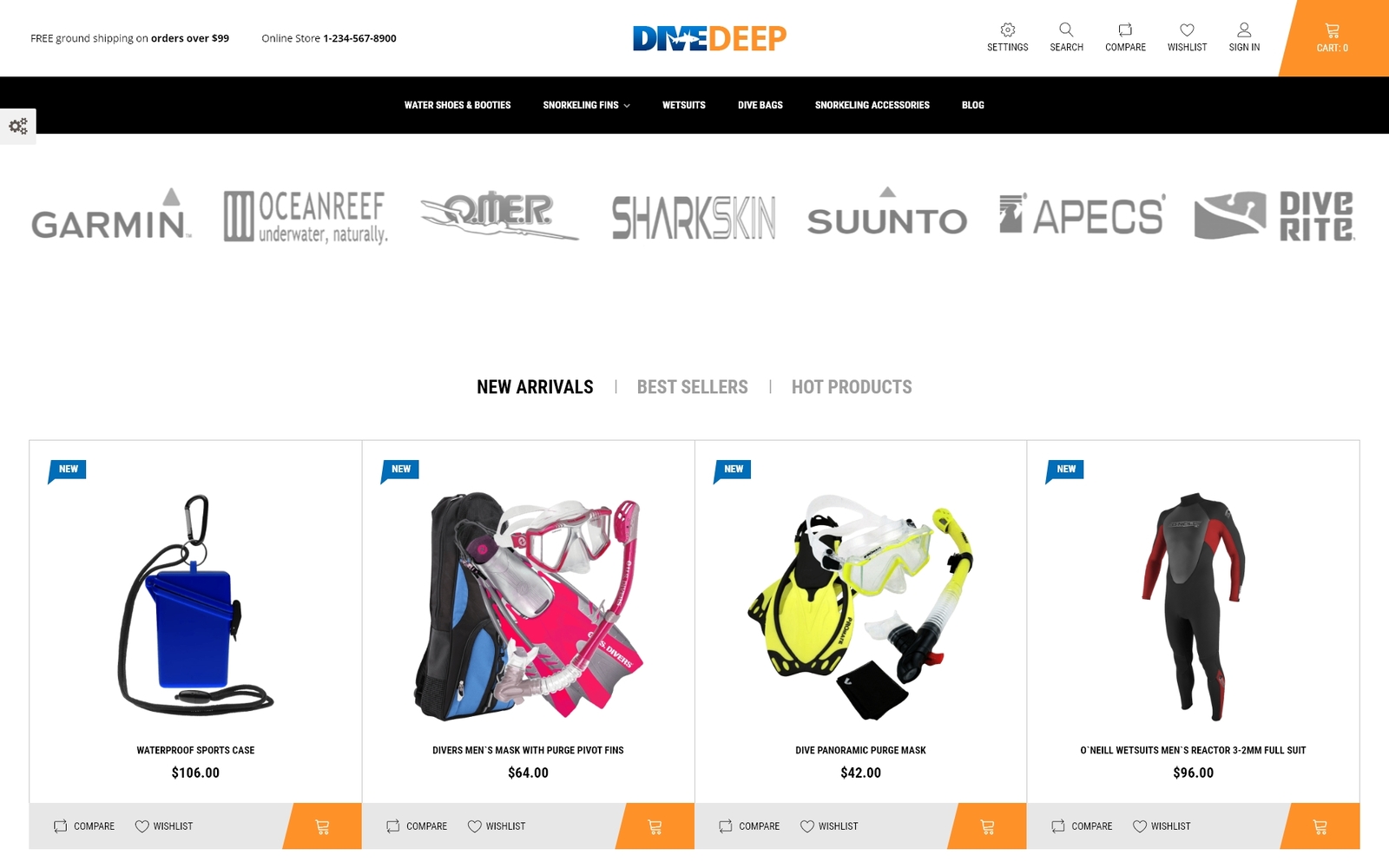 "DiveDeep - Snorkeling Equipment" - адаптивний PrestaShop шаблон №69781