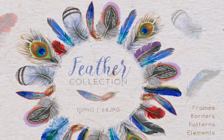 Feather Collection PNG Watercolor Set - Illustration