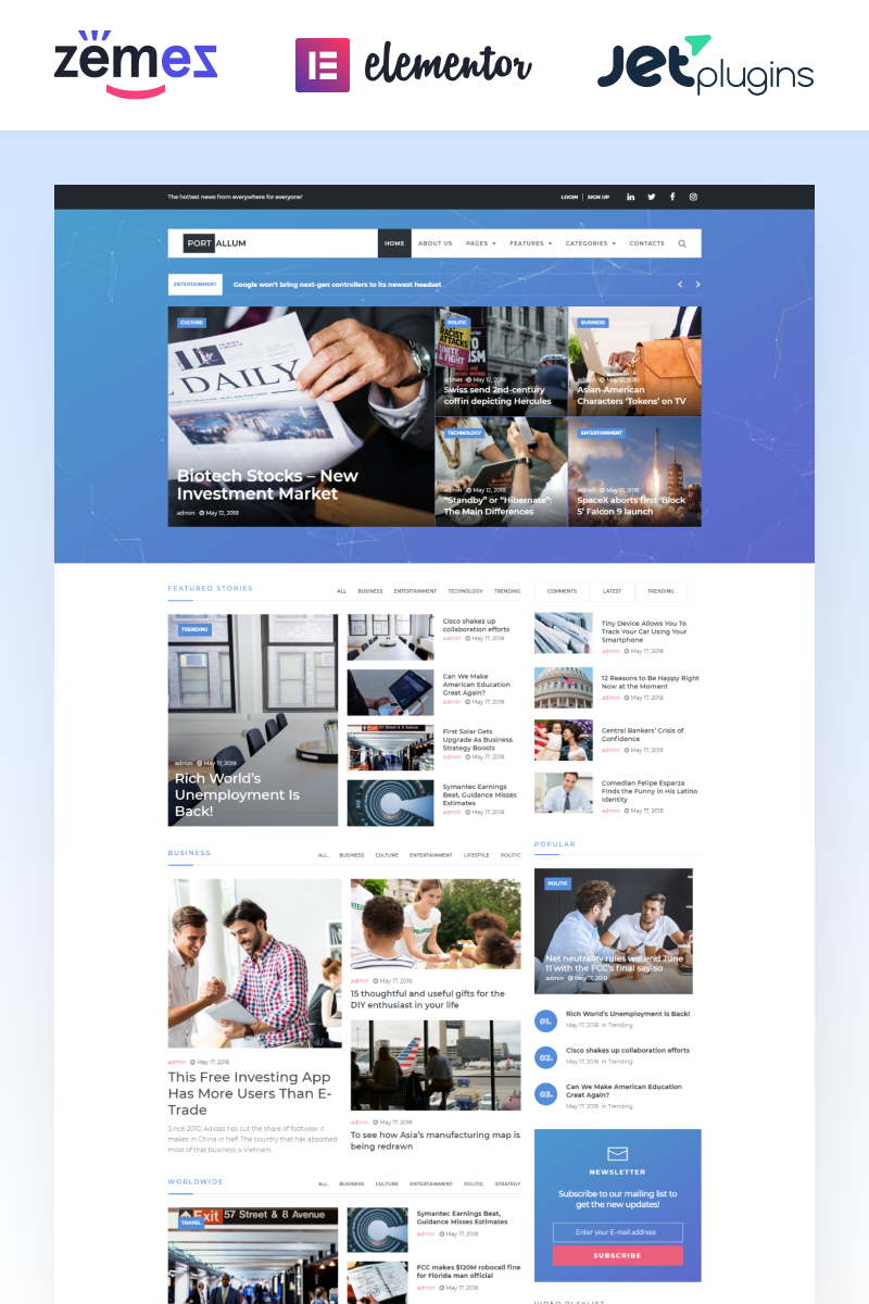 WordPress Theme namens "Portallum - Modern Blog Page" #69717