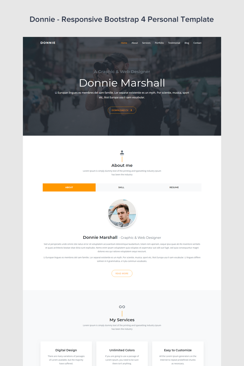 Donnie - Bootstrap 4 Personal Landing Page Template