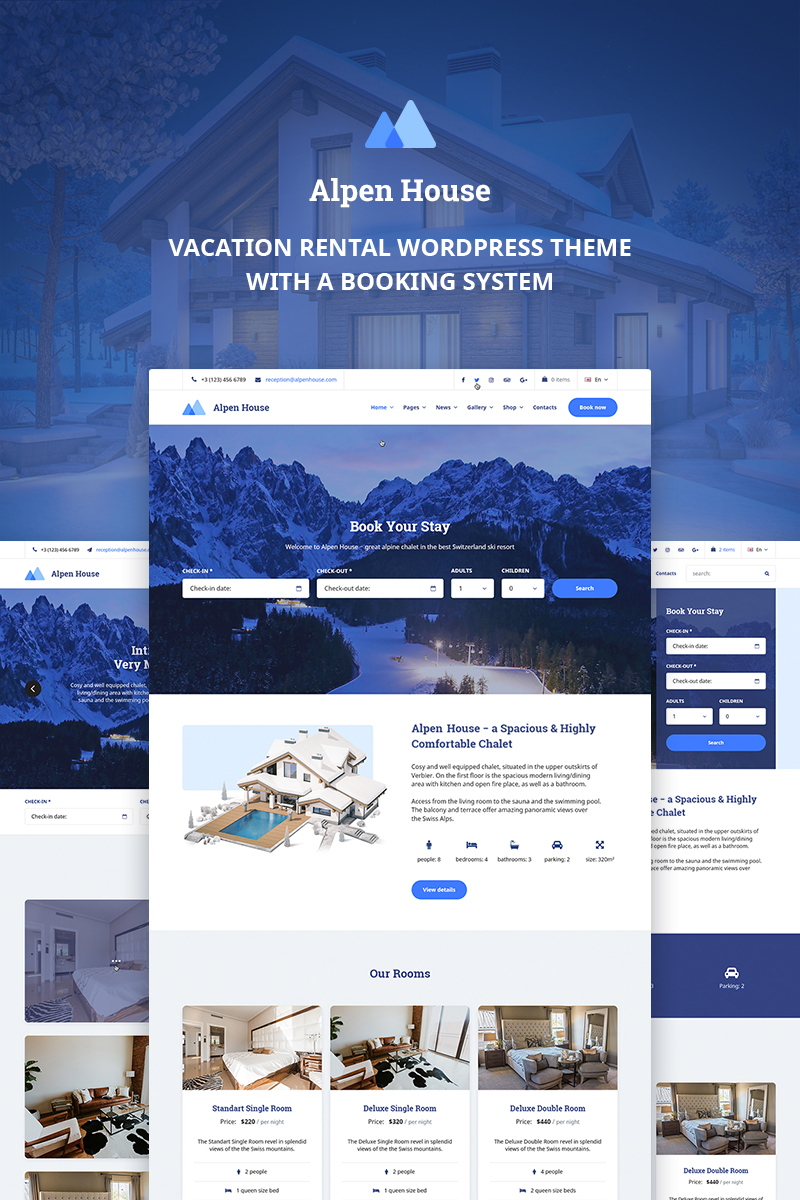 "Alpen House - Vacation Rental" Responsive WordPress thema №69951 - screenshot