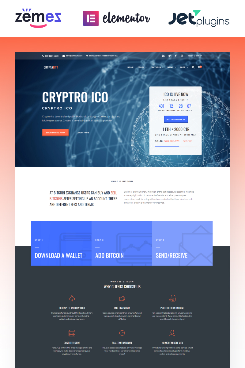 "Cryptality - Cryptocurrency Elementor" WPML Ready WordPress thema №69936 - screenshot