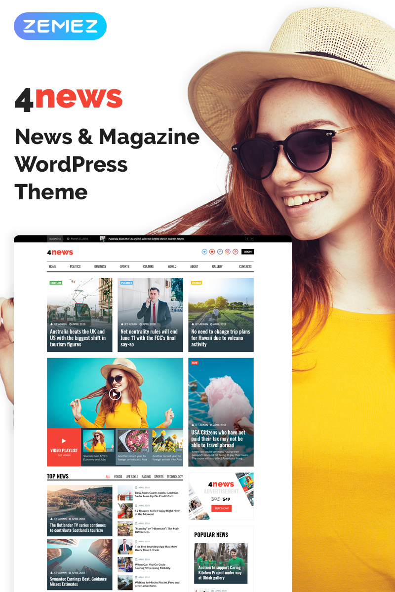 WordPress Theme namens "4News - News & Magazine Elementor" #69946