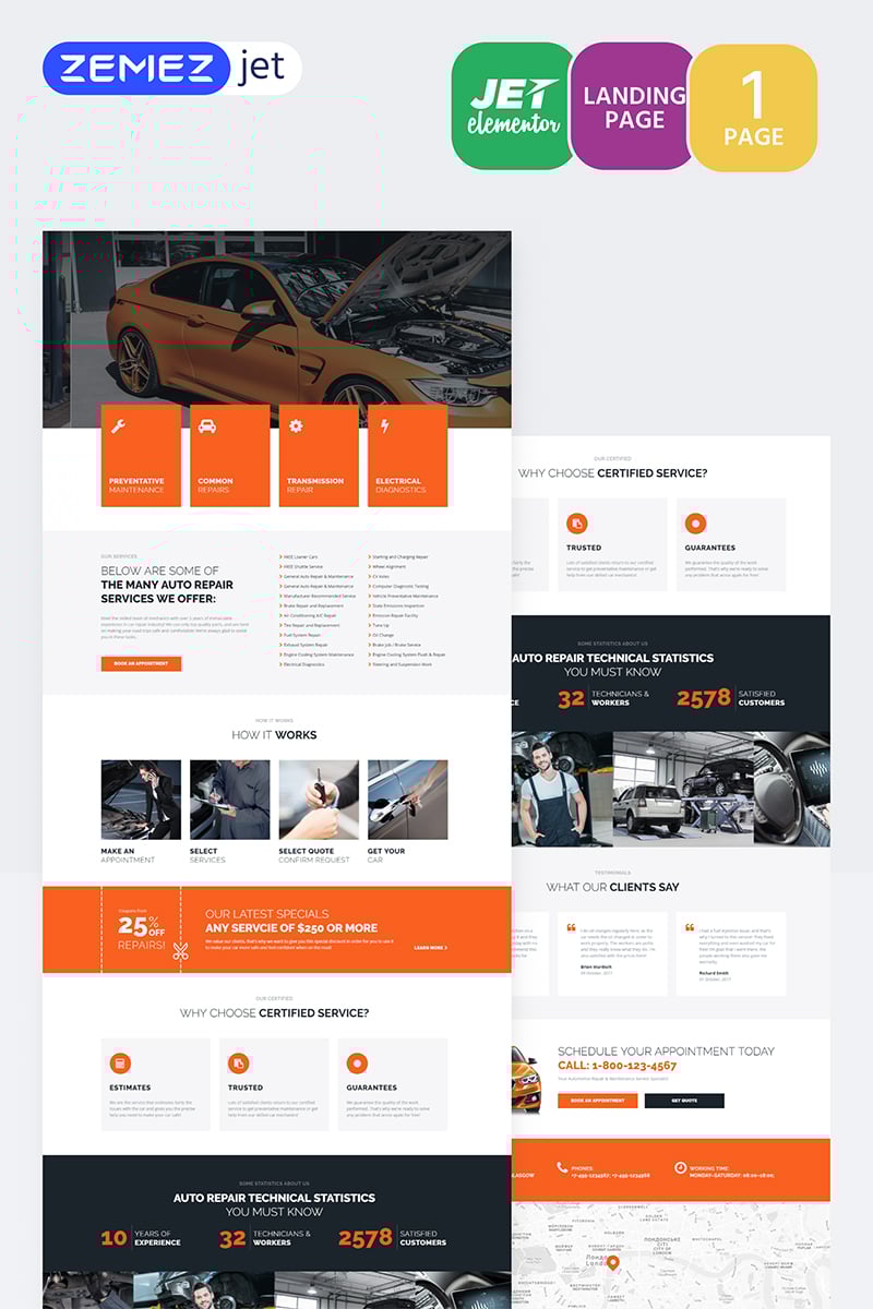 "Engirem - Car Repair Jet Elementor Template" Elementor Template №70115