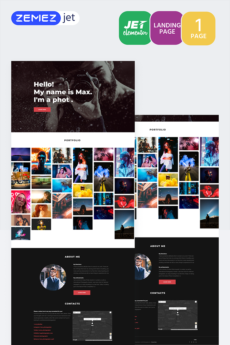 "Shootex - Photographer Jet" modèle Elementor #70167 - screenshot