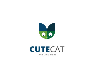 Cute Cat Design Logo Template