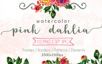 Pink Dahlia PNG Watercolor Set - Illustration