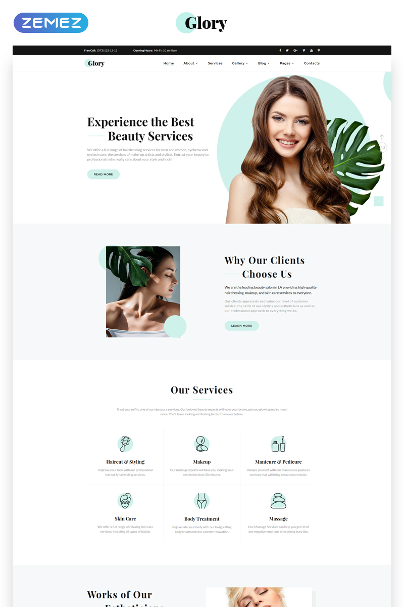 Plantilla Web "Glory - Divine Beauty Salon Multipage" #70383