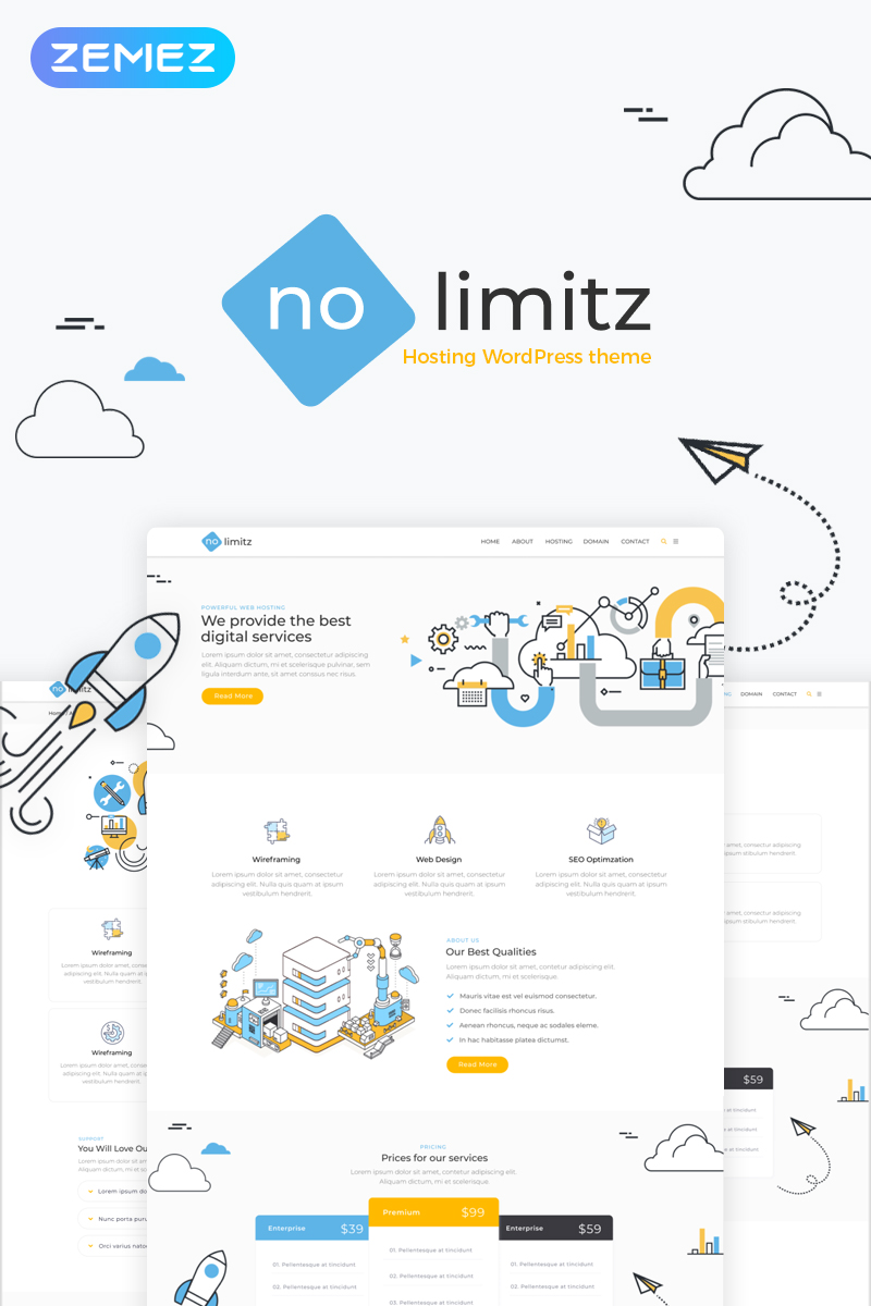 Reszponzív NoLimitz - Hosting Elementor WordPress sablon 70375
