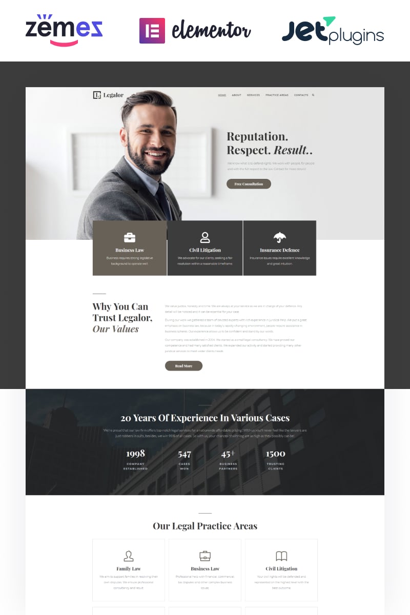 Tema De WordPress "Legalor - Lawyer Elementor" #70389 - captura de pantalla