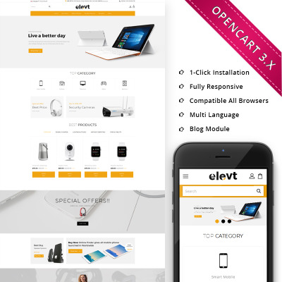 Адаптивный OpenCart шаблон №70405 на тему магазин электроники #70405