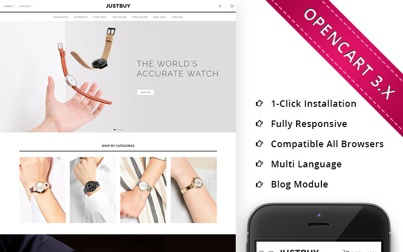 JustBuy Watch Store - Responsive OpenCart Template