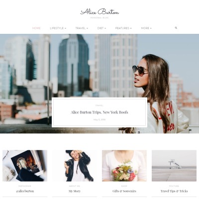 AliceBurton - Personal Blog Elementor WordPress Theme #70648