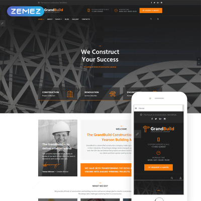 "GrandBuild - Construction Company Flat Professional" thème Joomla adaptatif #70649