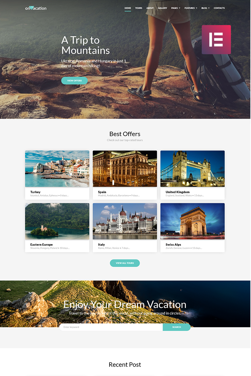 OnVacation - Travel Company Elementor №70616