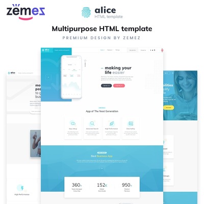 Responsive Alice - Application Multipurpose HTML5 Web Sitesi Şablonu #70682