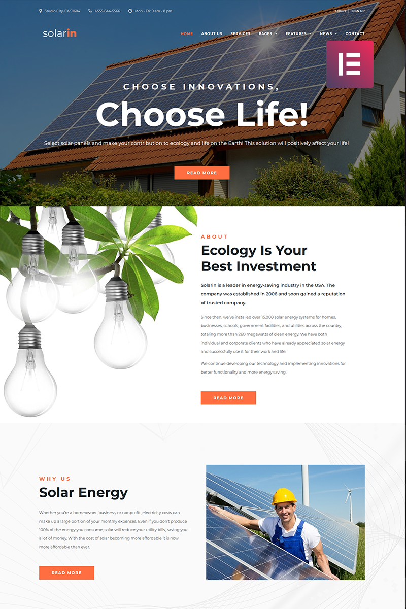 WordPress Theme namens "Solarin - Solar Energy Company Elementor" #70681